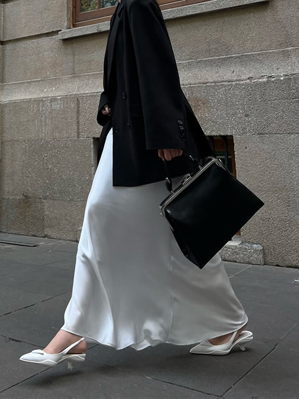 High-Waisted Draped Skirt in Acetate Satin Silk