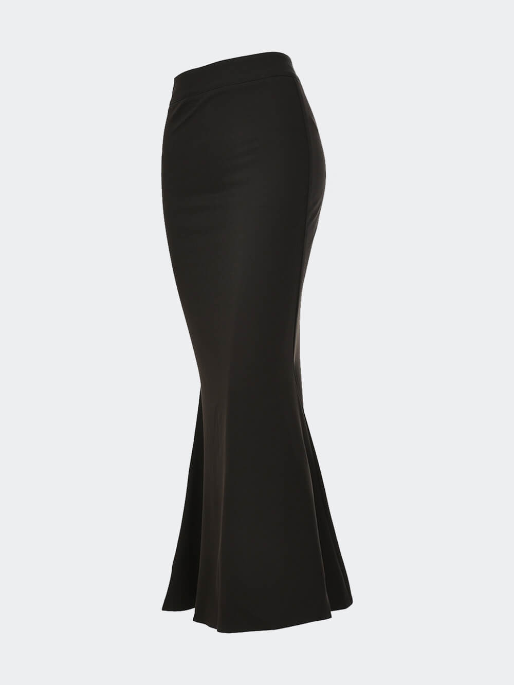 High Waist Black Satin Fishtail Skirt