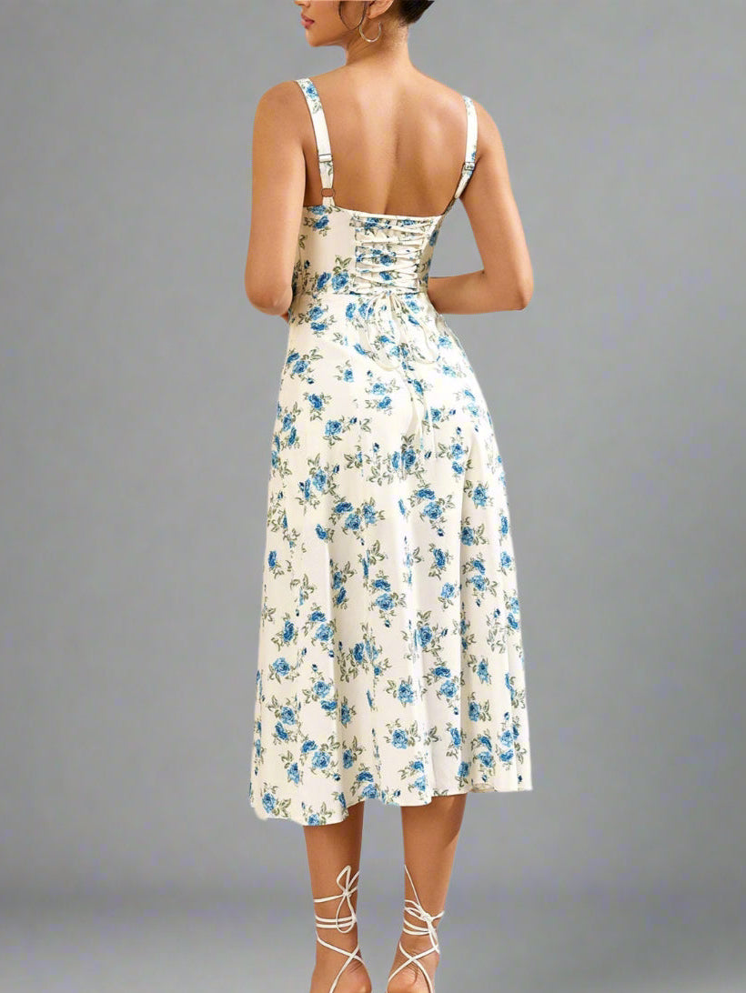 Ruched Bust Split Thigh Floral Cami Dress