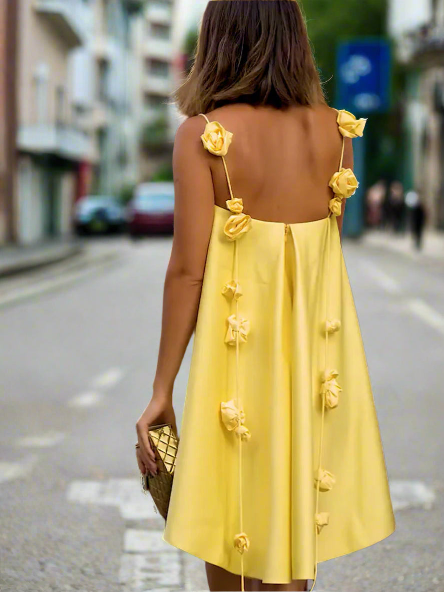 Floral suspender loose mini dress