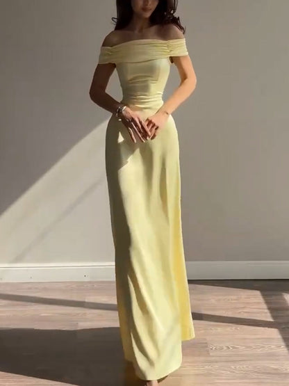 Strapless Yellow Evening Gown with Fitted Waist