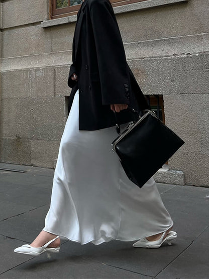 High-Waisted Draped Skirt in Acetate Satin Silk