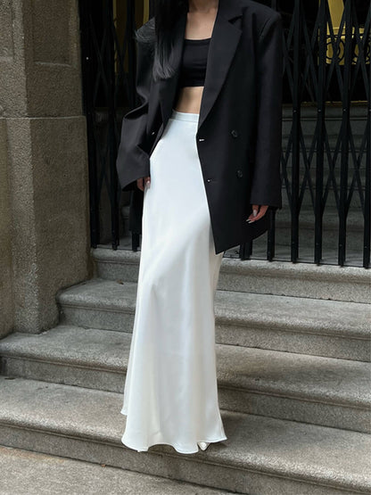 High-Waisted Draped Skirt in Acetate Satin Silk