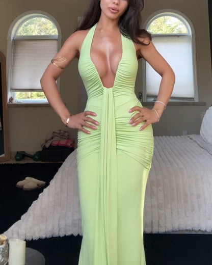 Chic Solid V-Neck Dress
