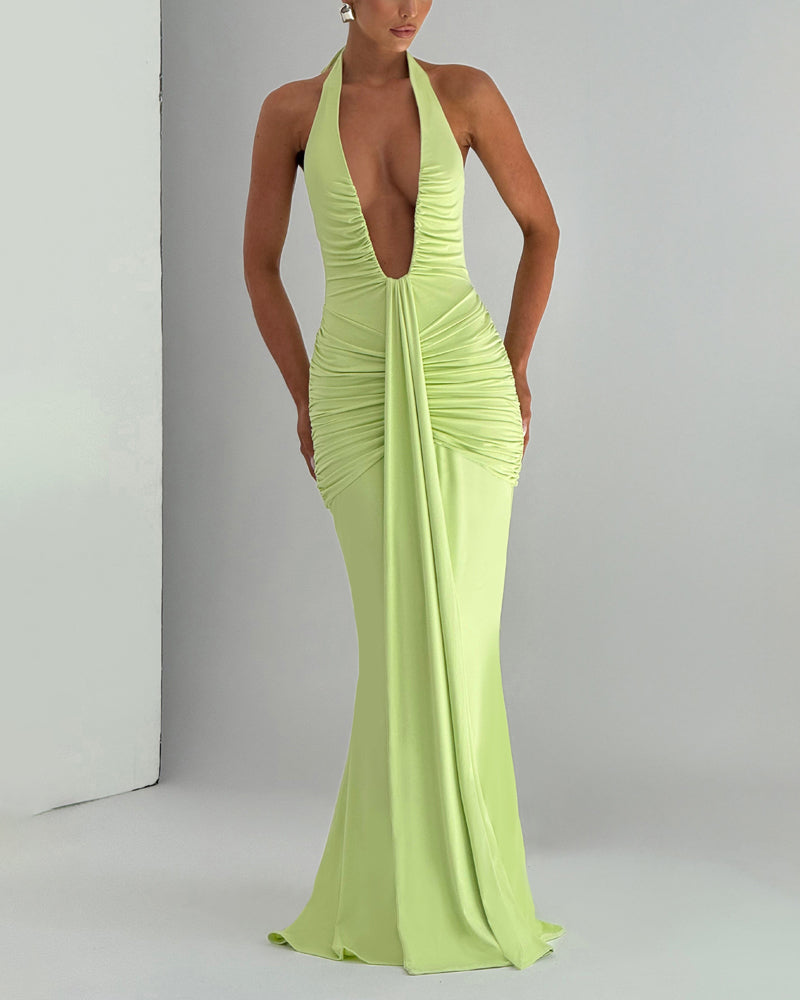 Chic Solid V-Neck Dress