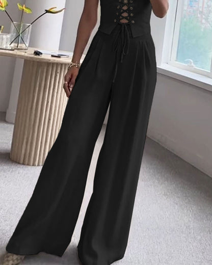Versatile Commuter String Top and Pants Two-Piece Set