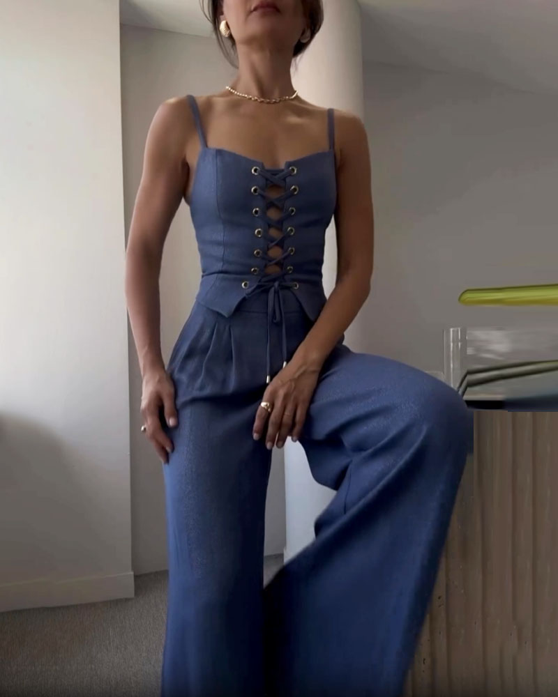 Versatile Commuter String Top and Pants Two-Piece Set