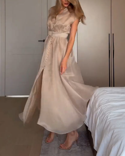 Elegant V-neck Split Dress
