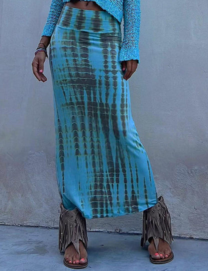 Charming Tie-Dye Maxi Skirt with Elastic Waist