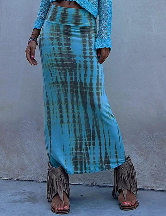 Charming Tie-Dye Maxi Skirt with Elastic Waist