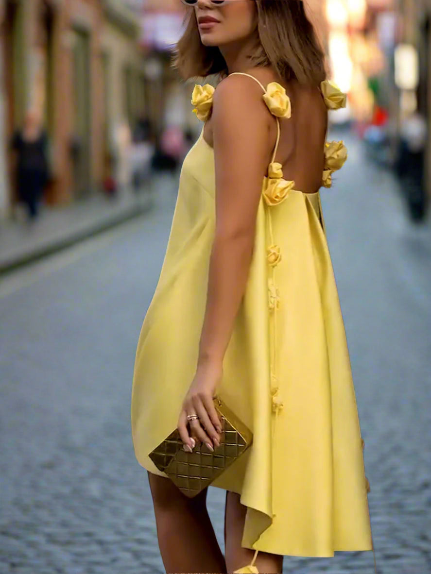 Floral suspender loose mini dress