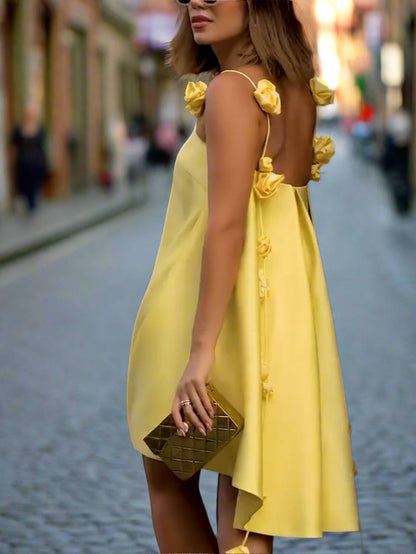 Floral suspender loose mini dress