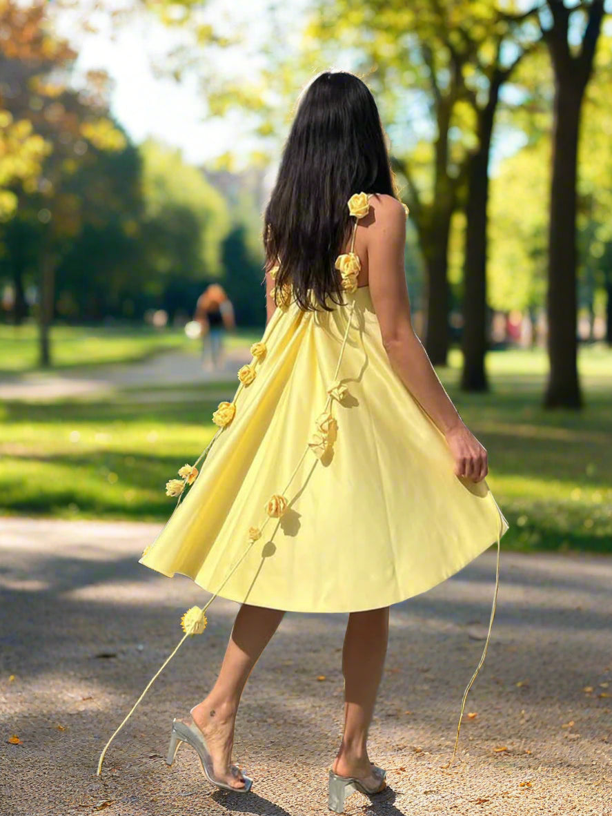 Floral suspender loose mini dress