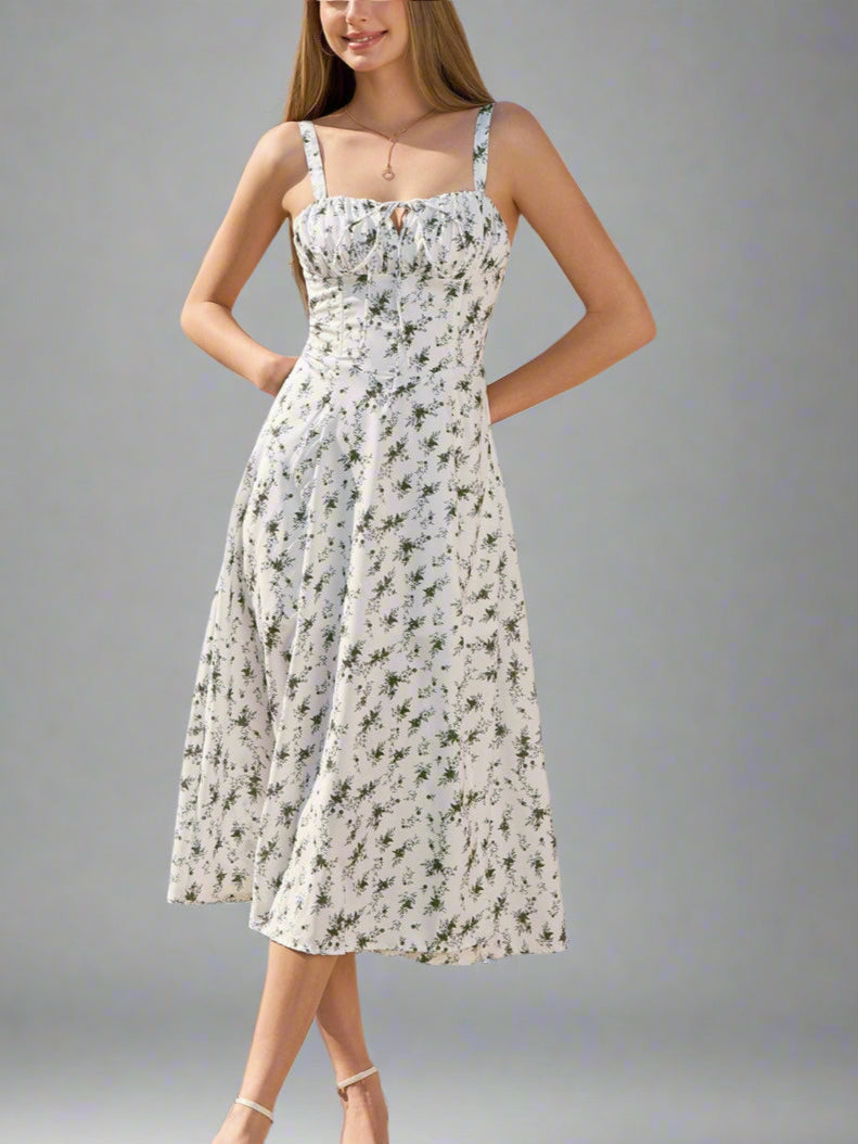 Ruched Bust Split Thigh Floral Cami Dress