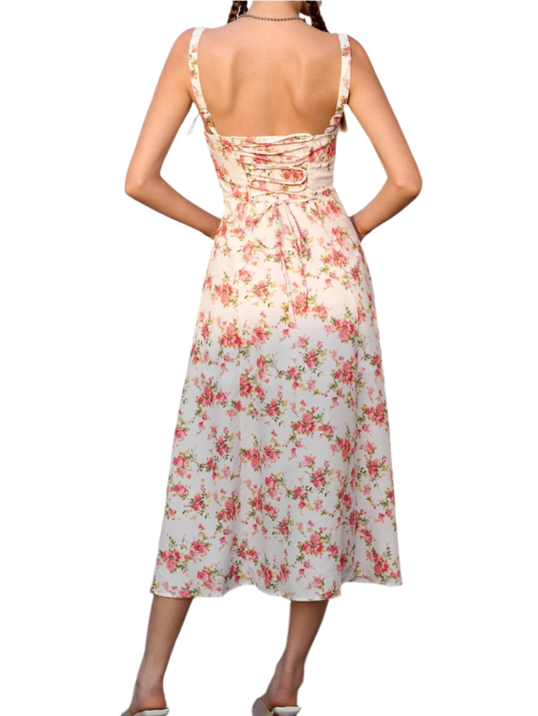 Ruched Bust Split Thigh Floral Cami Dress