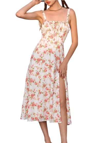 Ruched Bust Split Thigh Floral Cami Dress