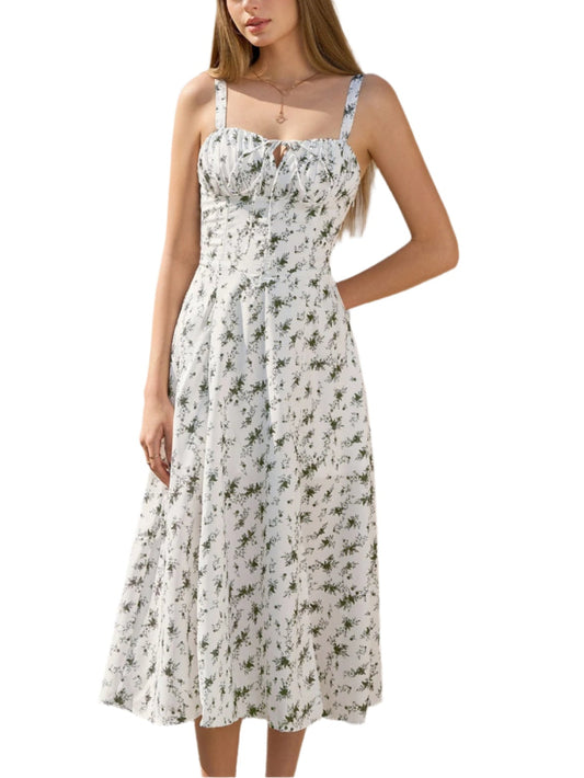 Ruched Bust Split Thigh Floral Cami Dress