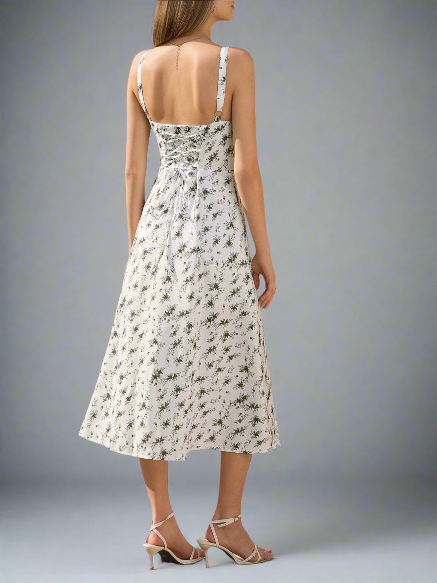 Ruched Bust Split Thigh Floral Cami Dress