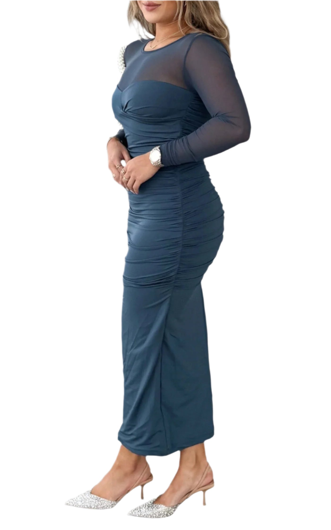 Mesh Midi Dress - Teal Blue