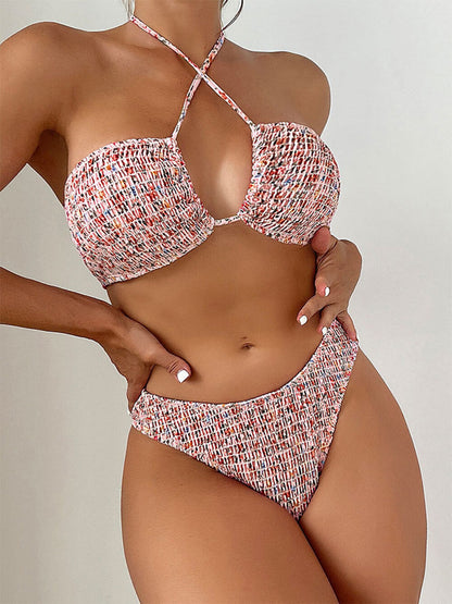 Floral Print Halter Neck Bikini Set