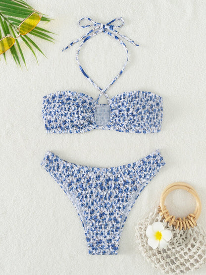 Floral Print Halter Neck Bikini Set