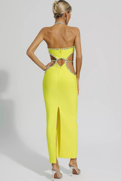 Rhinestone Cut-Out Halter Neck Maxi Dress