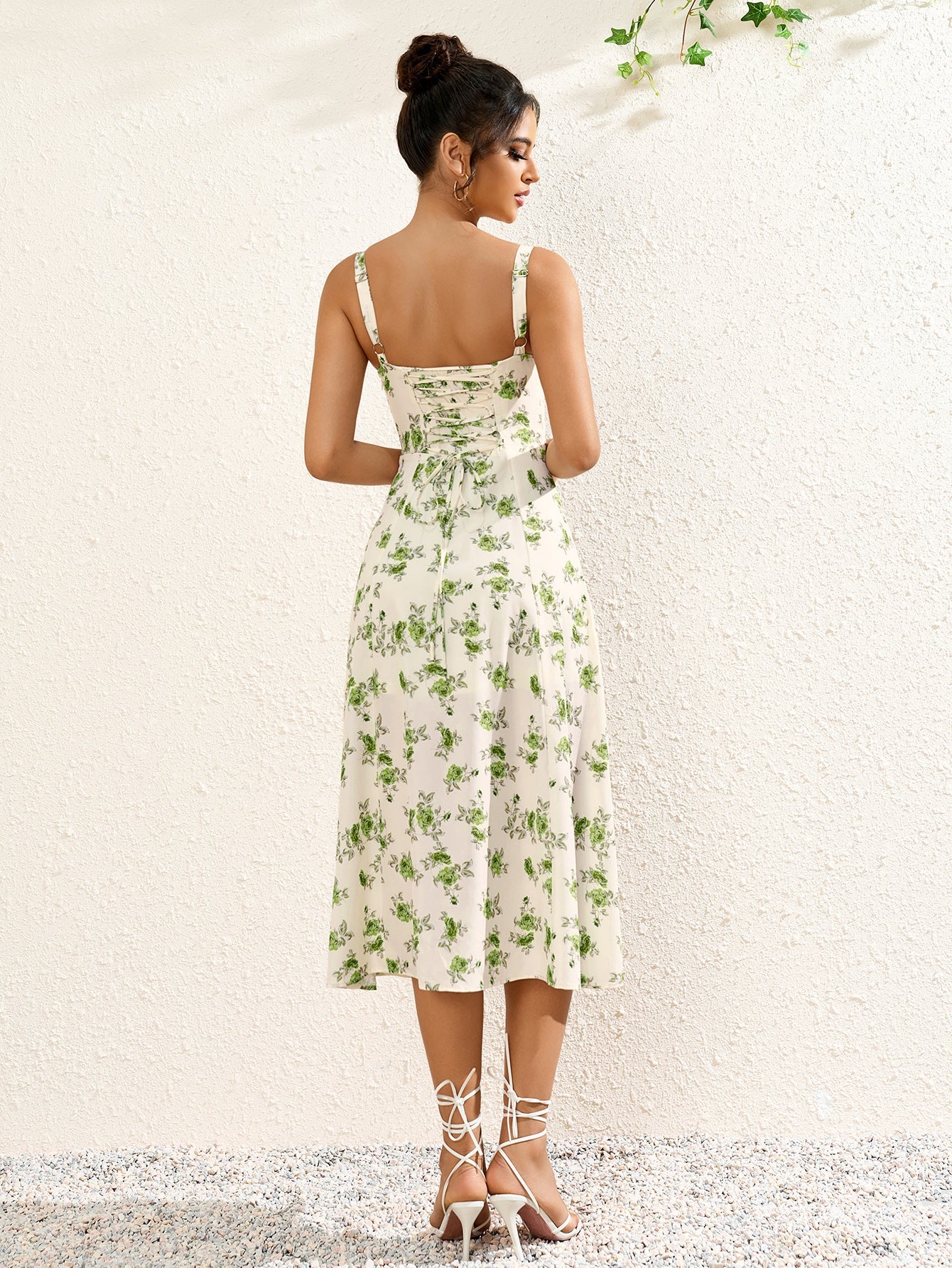 Ruched Bust Split Thigh Floral Cami Dress