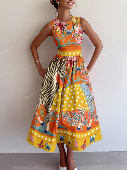 Sleeveless zebra print dress