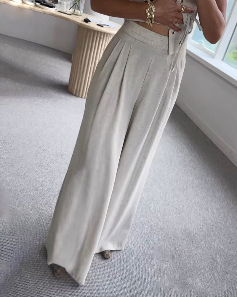 Versatile Commuter String Top and Pants Two-Piece Set