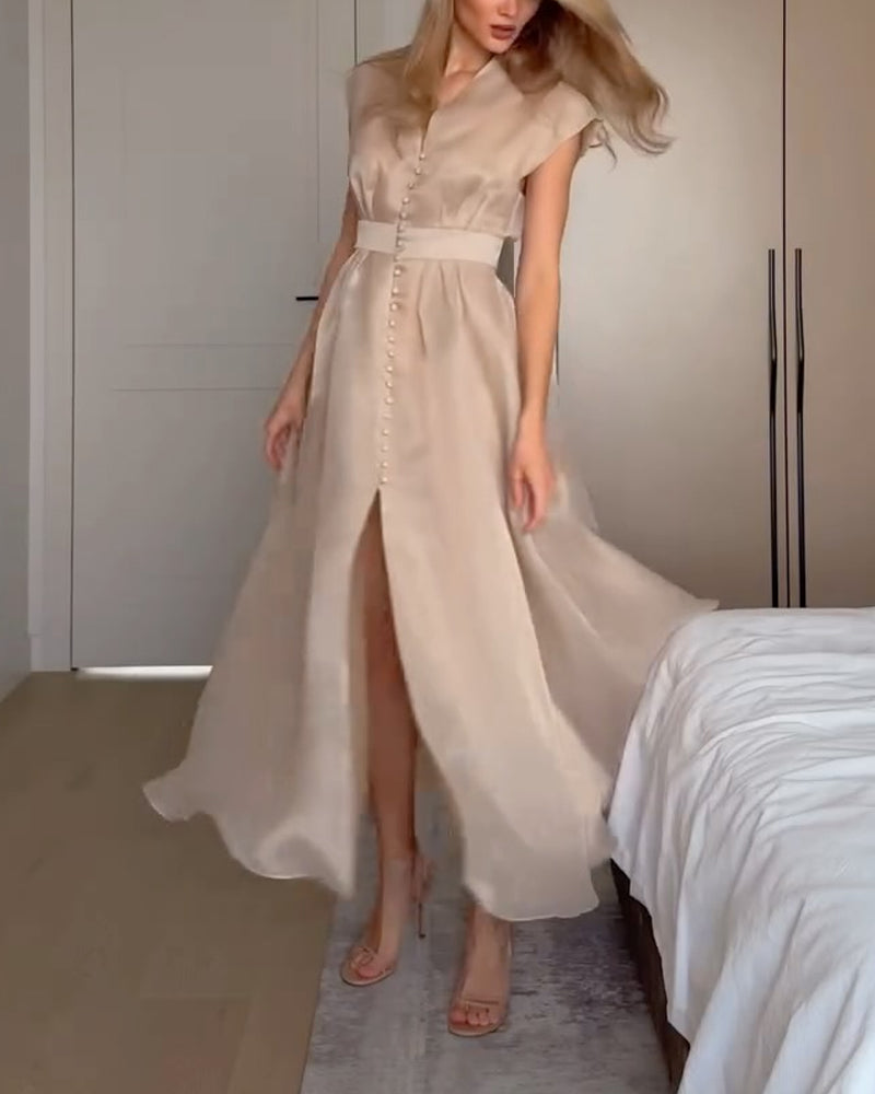 Elegant V-neck Split Dress