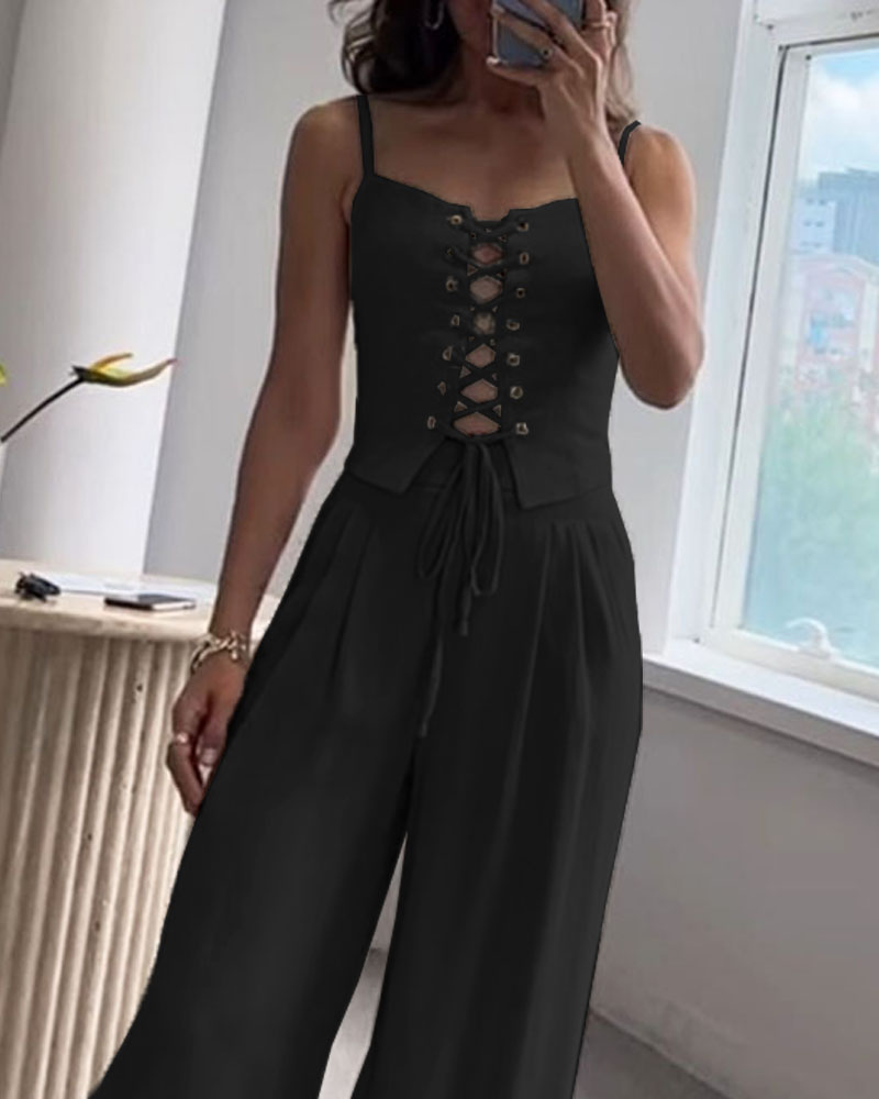 Versatile Commuter String Top and Pants Two-Piece Set