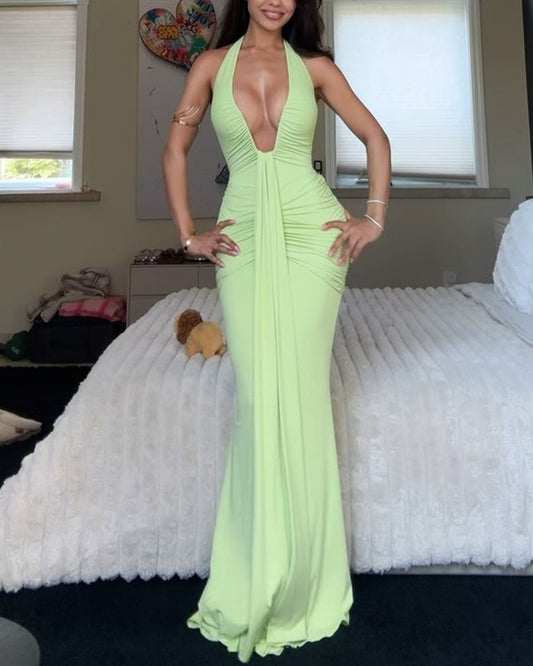 Chic Solid V-Neck Dress