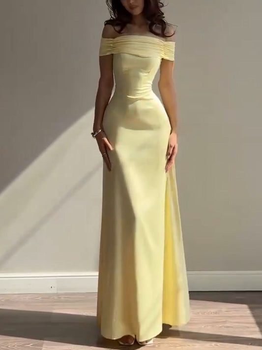 Strapless Yellow Evening Gown with Fitted Waist
